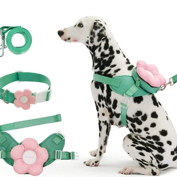 Vetreska Other - Vetreska Flower Pet Harness ,Collar, and Bag Pack Pink & Green